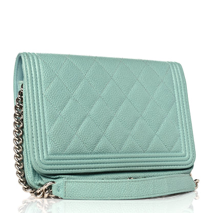 Chanel Caviar Quilted Boy Wallet On Chain WOC Light Blue 2 of 11