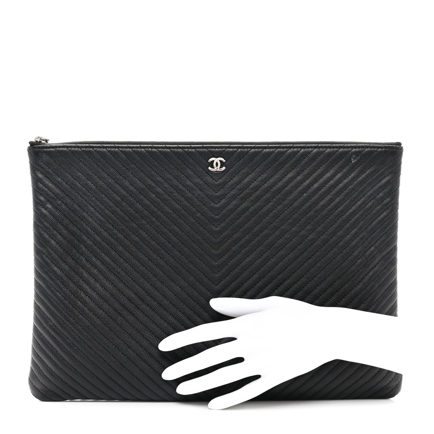 Caviar Chevron Quilted Large Cosmetic Case Black