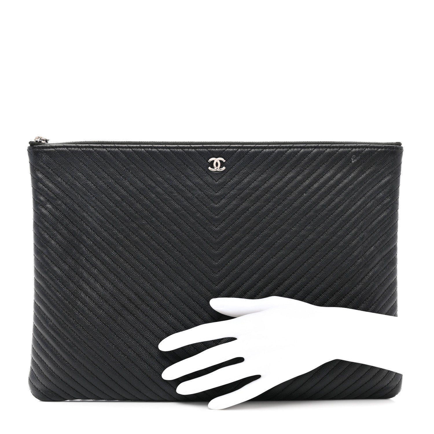 Chanel Caviar Chevron Quilted Large Cosmetic Case Black 2 of 9