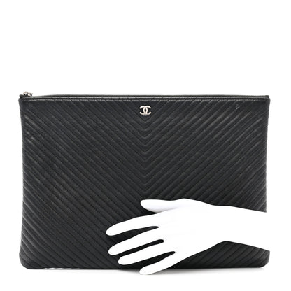 Chanel Caviar Chevron Quilted Large Cosmetic Case Black 2 of 9