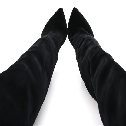 Saint Laurent Velvet Niki 105 Thigh High Boots 37.5 Black 2 of 8
