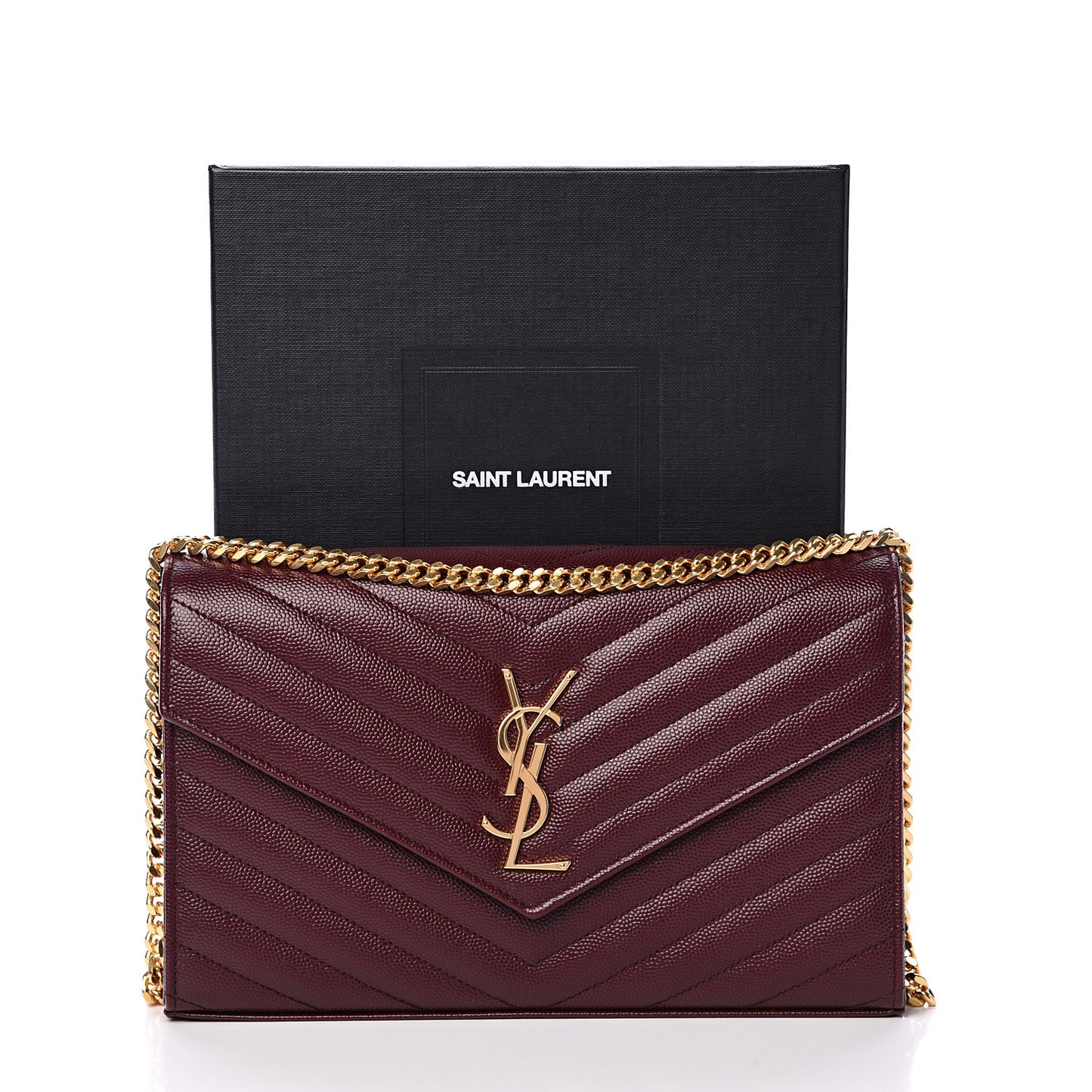 Grain De Poudre Matelasse Chevron Monogram Chain Wallet Rouge Legion