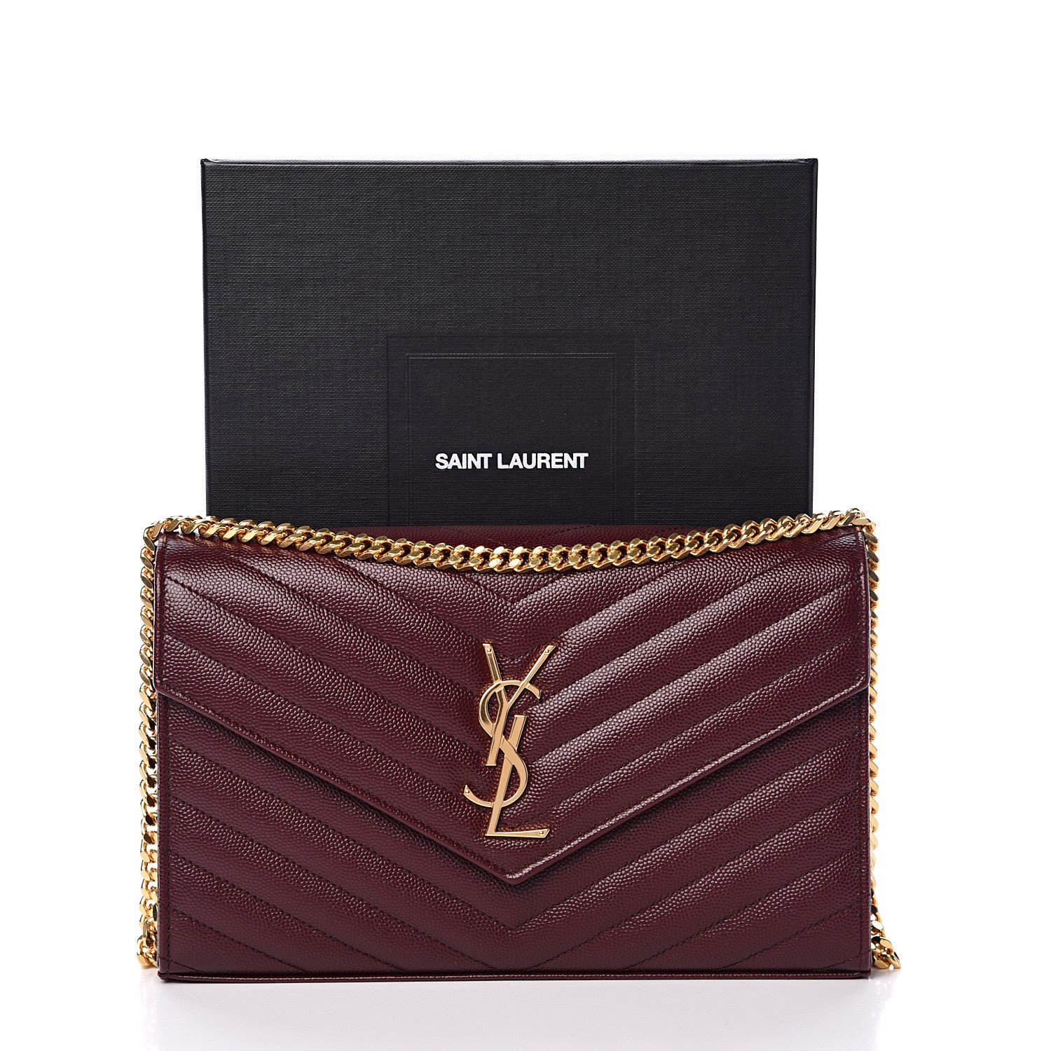 Saint Laurent Grain De Poudre Matelasse Chevron Monogram Chain Wallet Rouge Legion 10 of 10