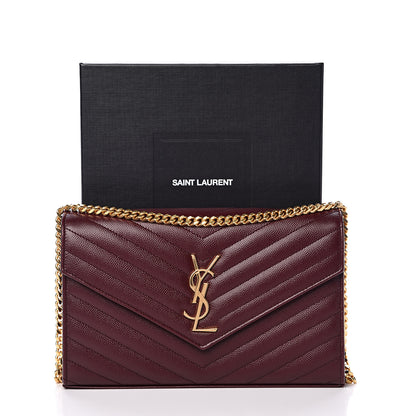 Saint Laurent Grain De Poudre Matelasse Chevron Monogram Chain Wallet Rouge Legion 10 of 10