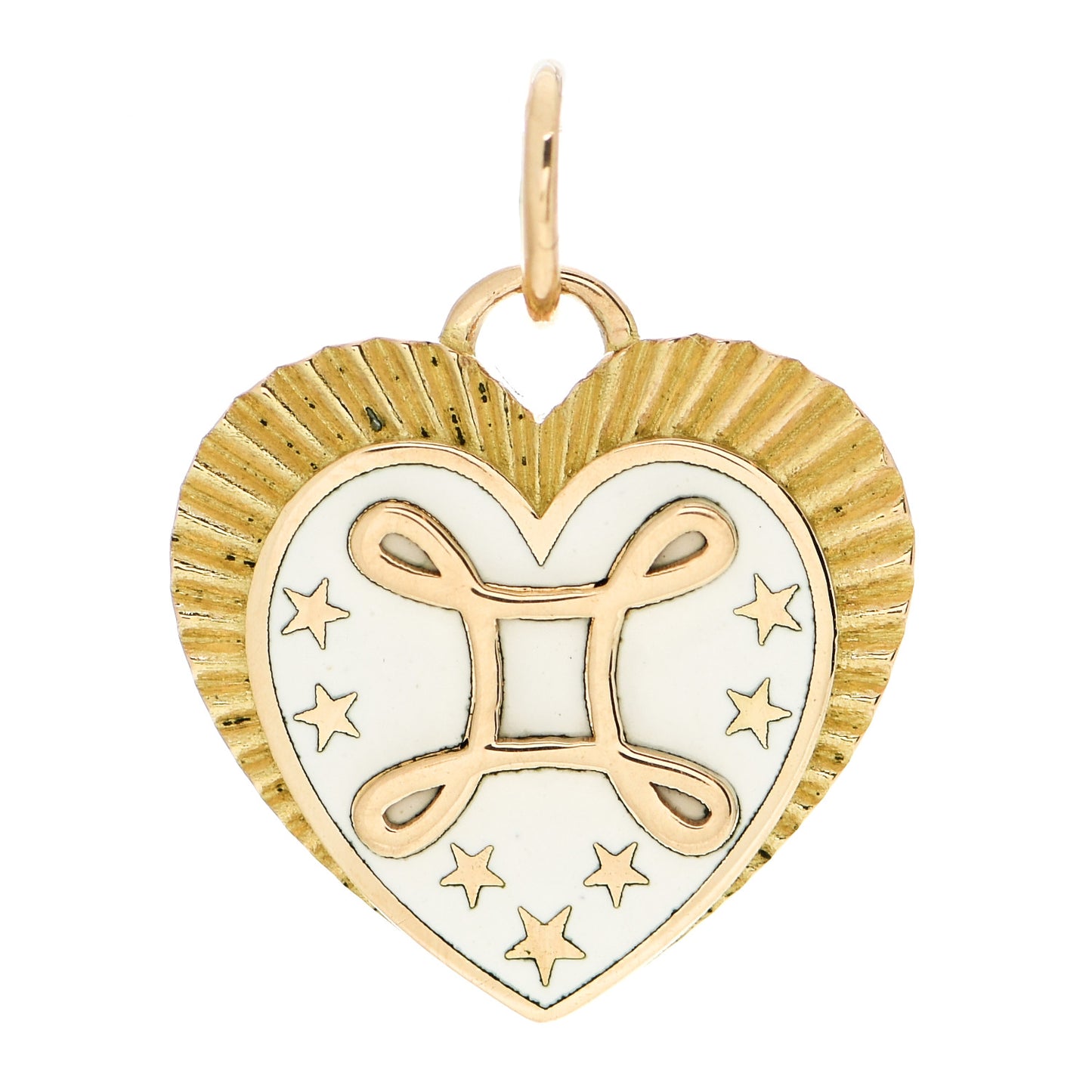 18K Yellow Gold Champleve Enamel Petite True Love Heart Medallion Pendant White