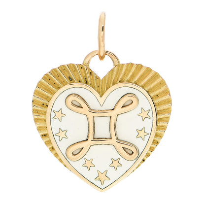 Foundrae 18K Yellow Gold Champleve Enamel Petite True Love Heart Medallion Pendant White 1 of 4
