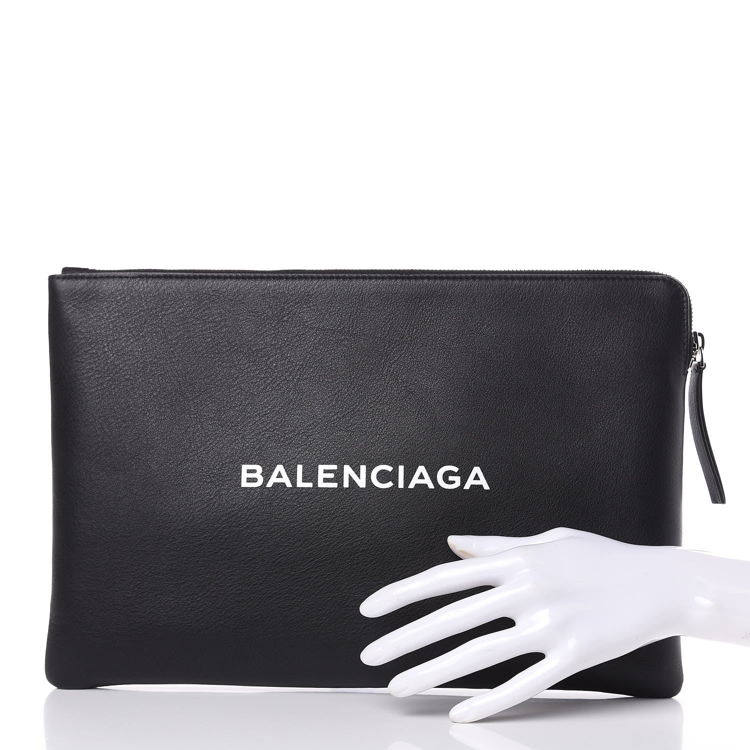 Balenciaga Smooth Calfskin Logo Large Everyday Shopping Pouch Black 2 of 8