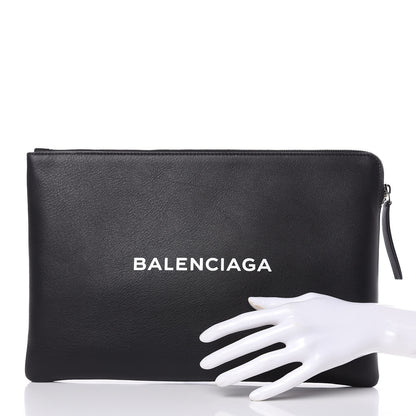 Balenciaga Smooth Calfskin Logo Large Everyday Shopping Pouch Black 2 of 8