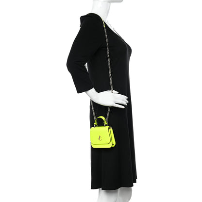 Jimmy Choo Patent Calfskin Micro Varenne Top Handle Satchel Neon Citron 3 of 13