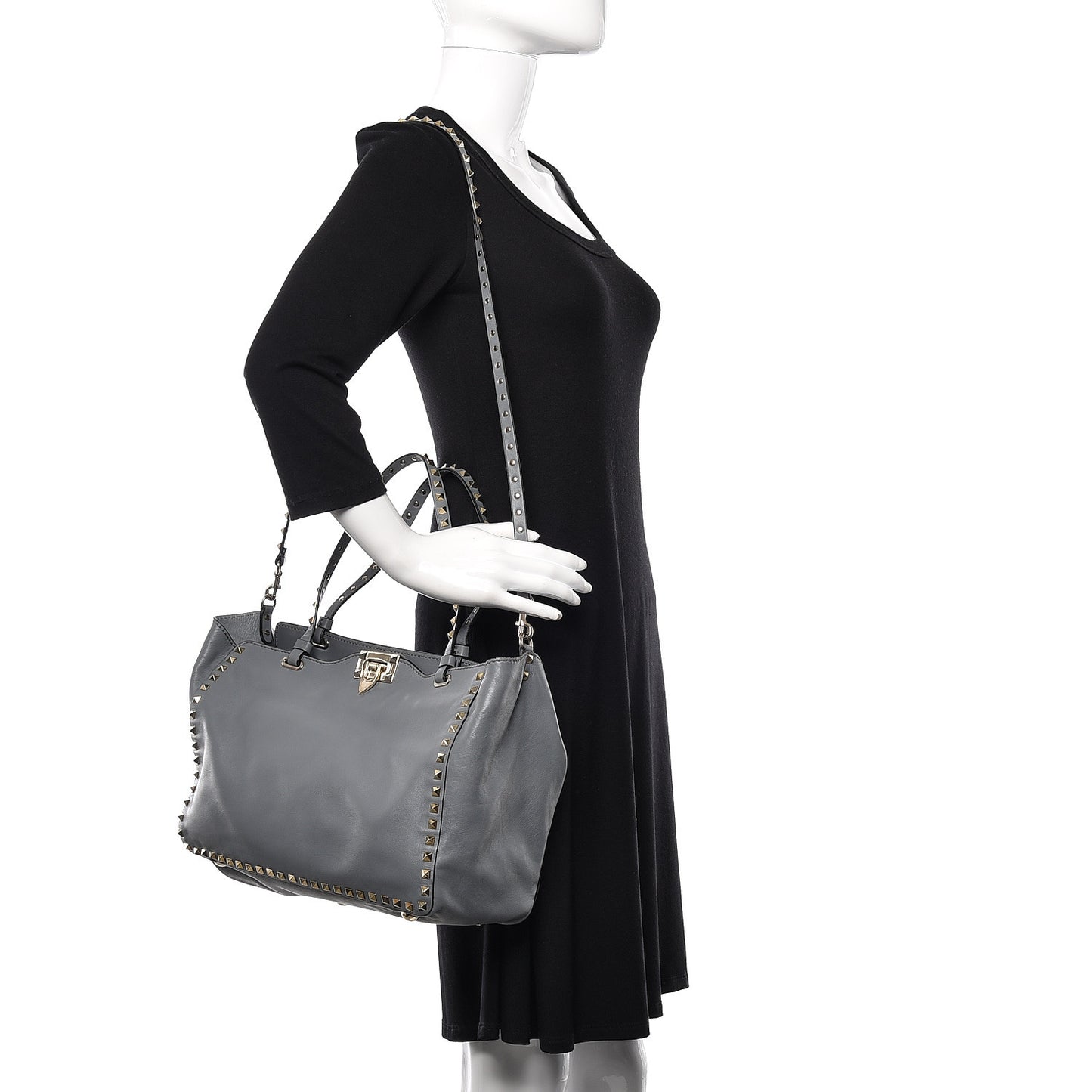 Vitello Medium Rockstud Tote Stone