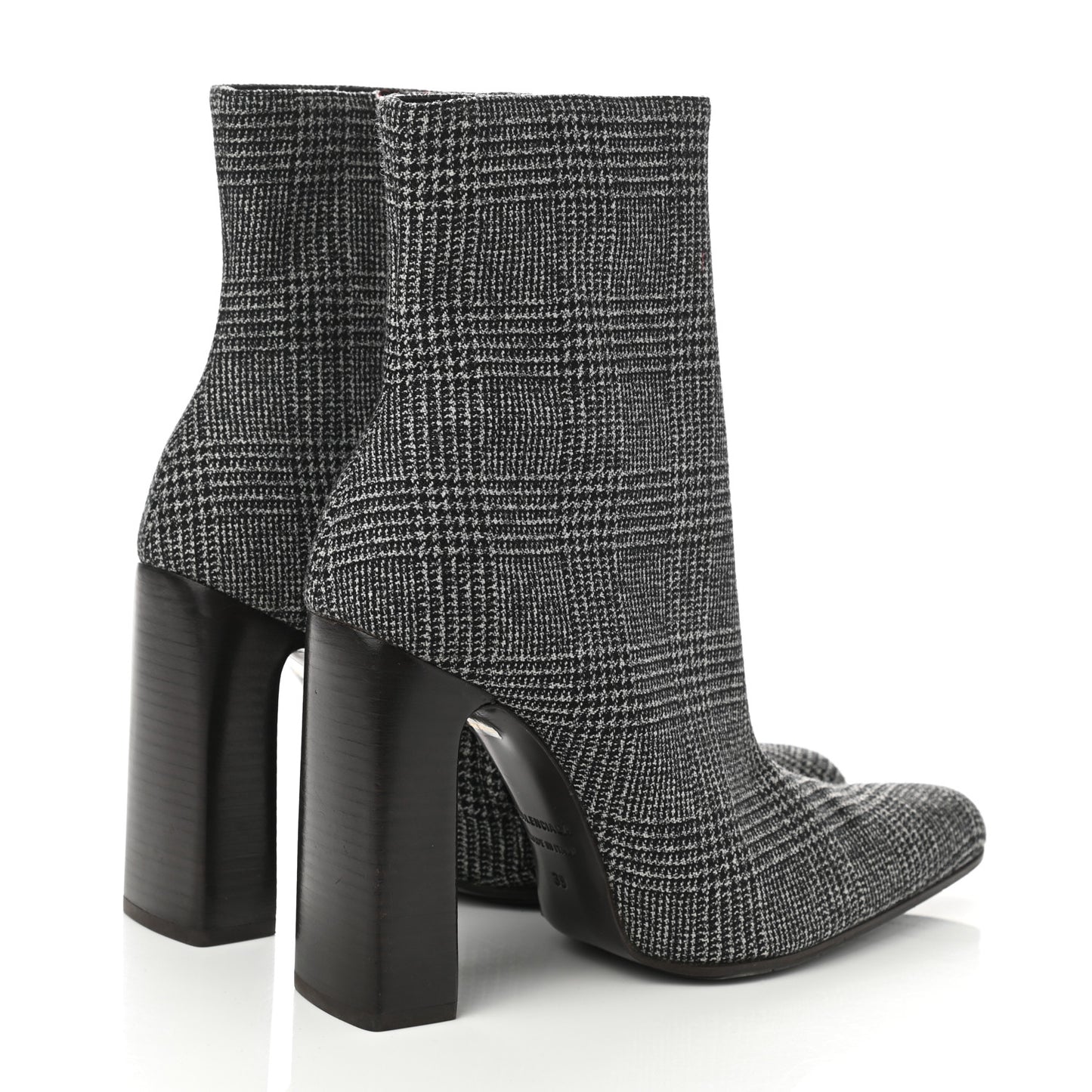 Wool Plaid Ankle Boots 39 Black