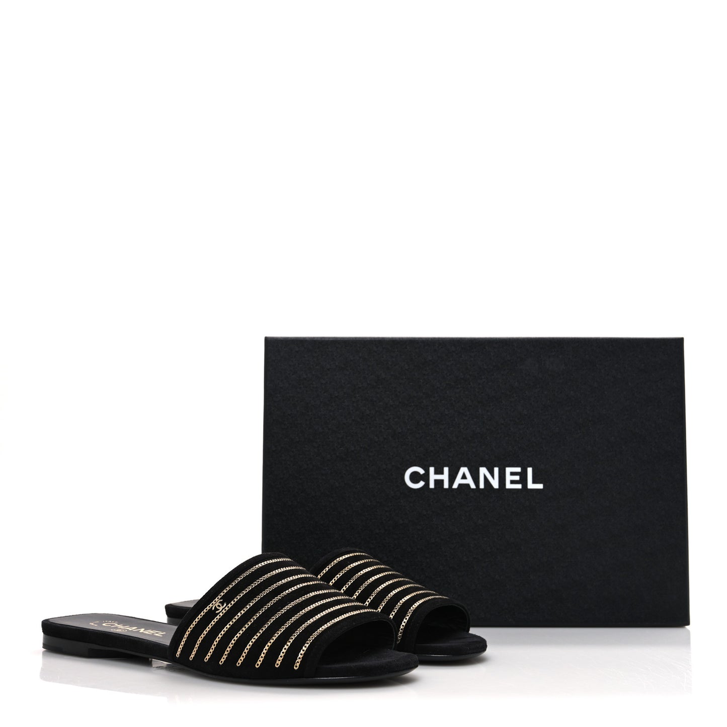 Suede Chain Flat Mule Sandals 39 Black