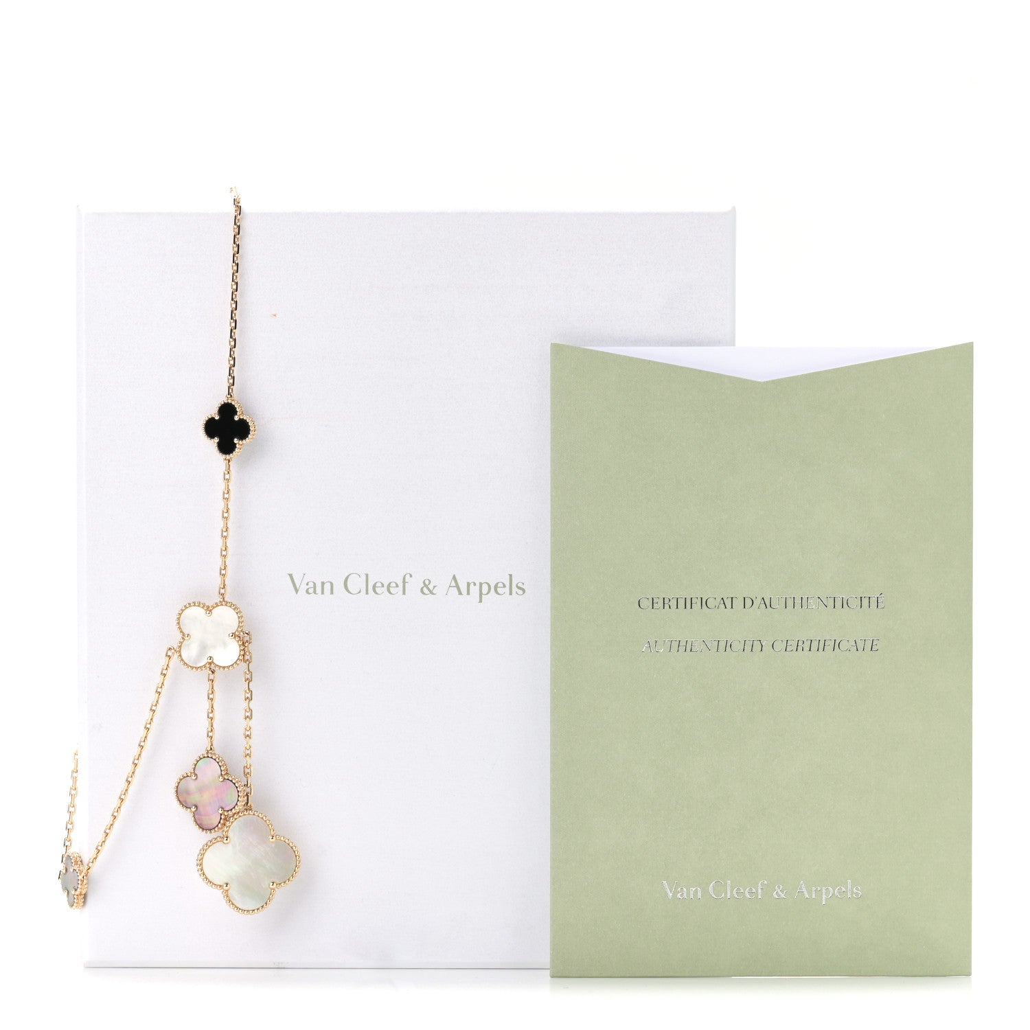 Van Cleef & Arpels 18K Yellow Gold Mother of Pearl Onyx 6 Motifs Magic Alhambra Necklace 6 of 6