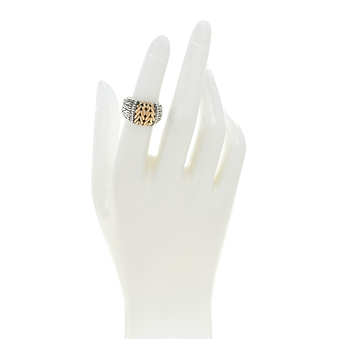 Sterling Silver 18K Yellow Gold Classic Chain Dome Ring 51 5.75
