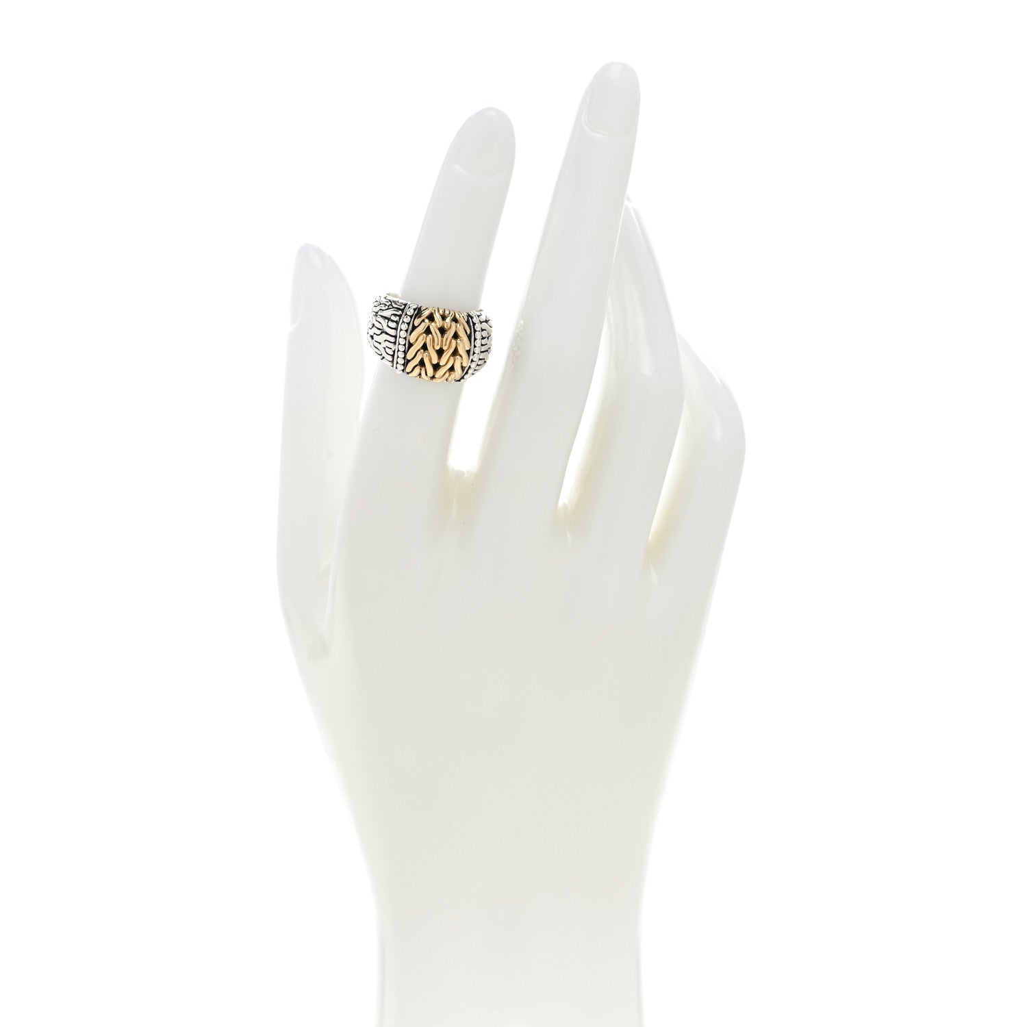 John Hardy Sterling Silver 18K Yellow Gold Classic Chain Dome Ring 51 5.75 2 of 4