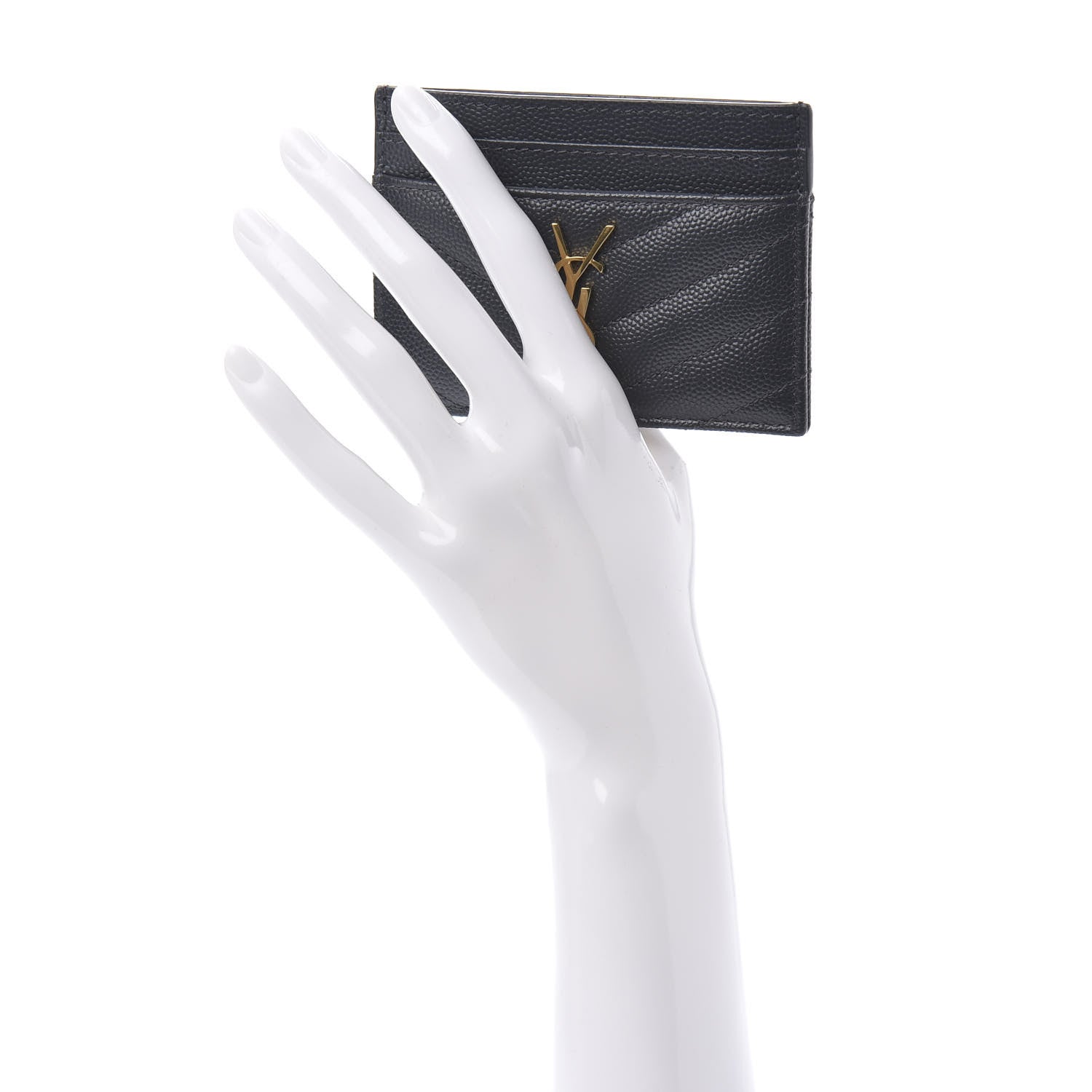 Saint Laurent Grain De Poudre Matelasse Chevron Monogram Credit Card Case Algae 2 of 7