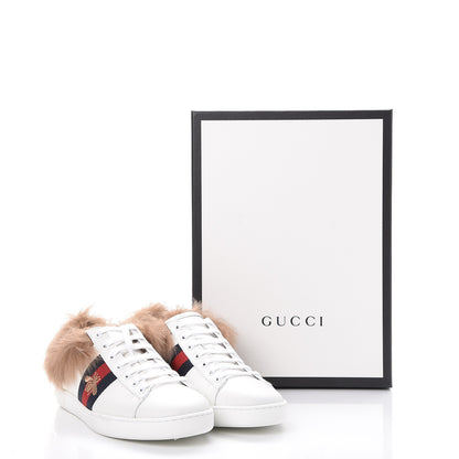 Gucci Calfskin Wool Web Bee Embroidered Womens Ace Sneakers 37 White 10 of 10