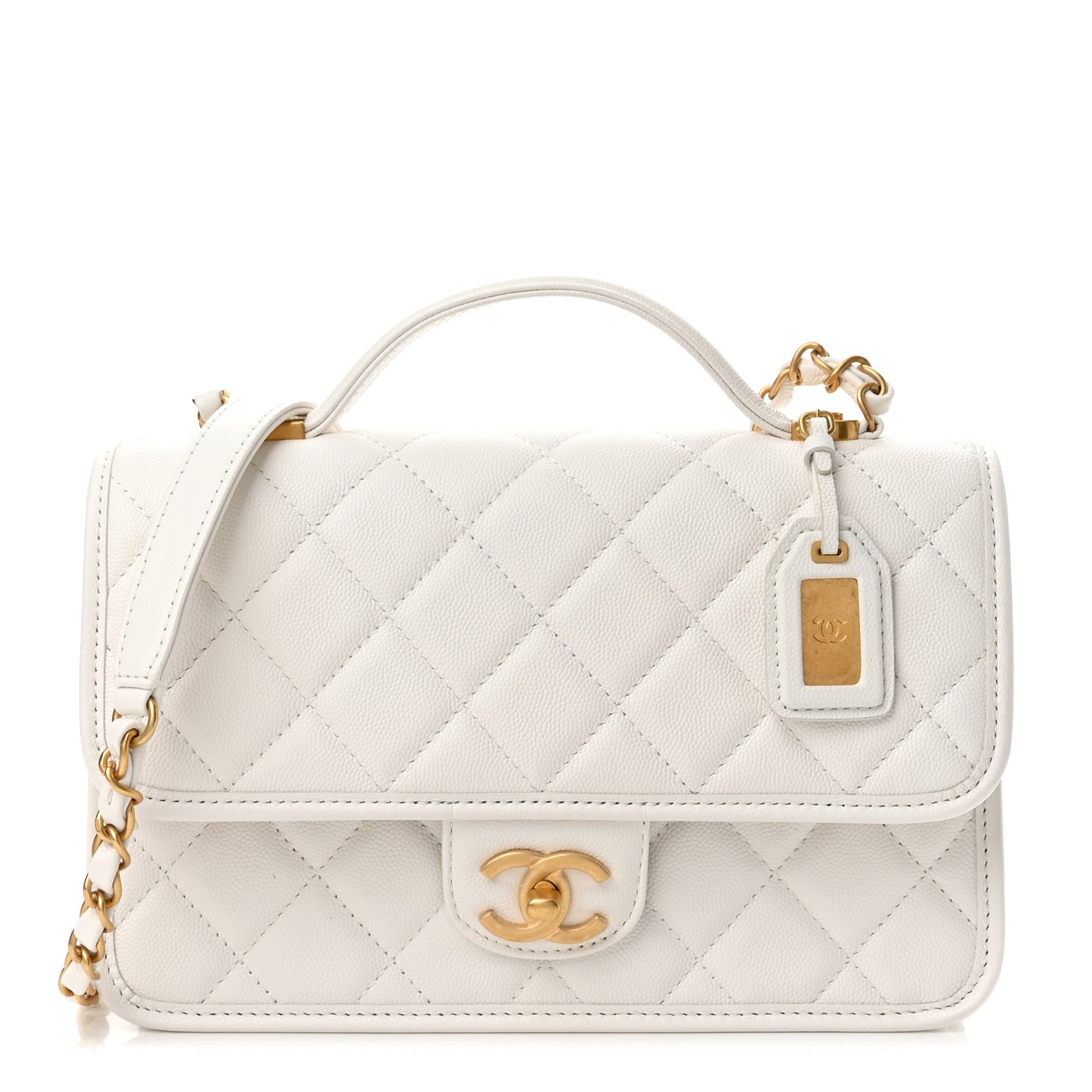 Caviar Quilted School Memory Small Top Handle Flap White