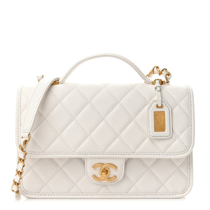 Chanel Caviar Quilted School Memory Small Top Handle Flap White 1 of 10