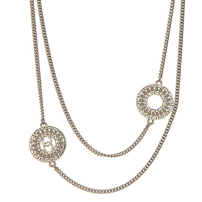 Chanel Crystal Baguette Pearl CC Chain Necklace Gold 1 of 8