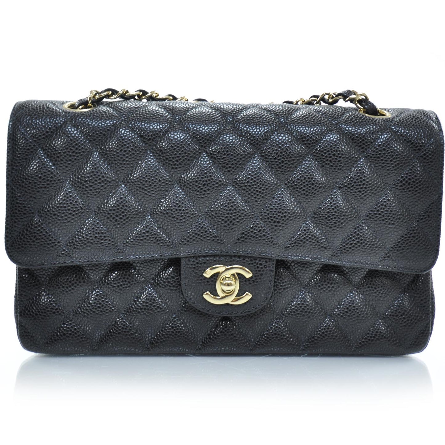 Caviar Quilted Medium Double Flap Black