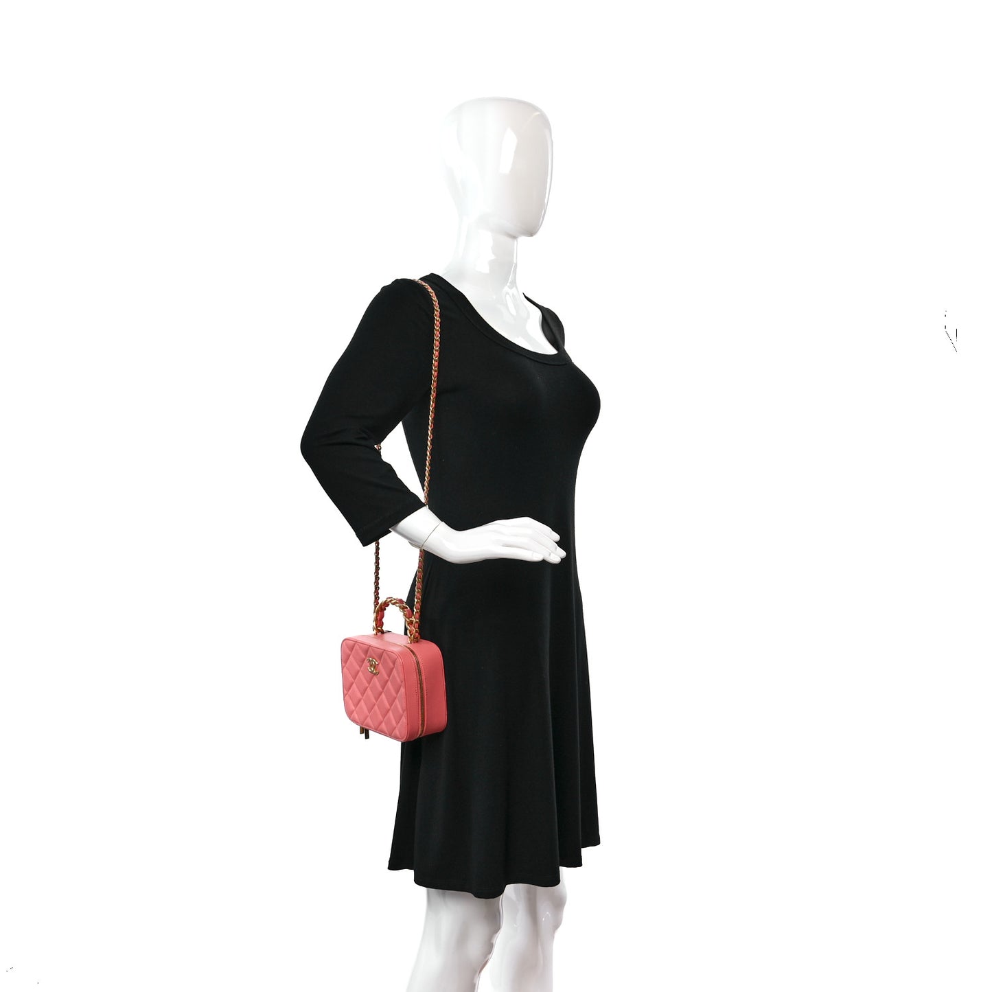 Lambskin Quilted Top Handle Small Vanity Case Pink