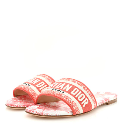 Christian Dior Canvas Embroidered Dway Flat Slide Sandals 37 Coral 2 of 7