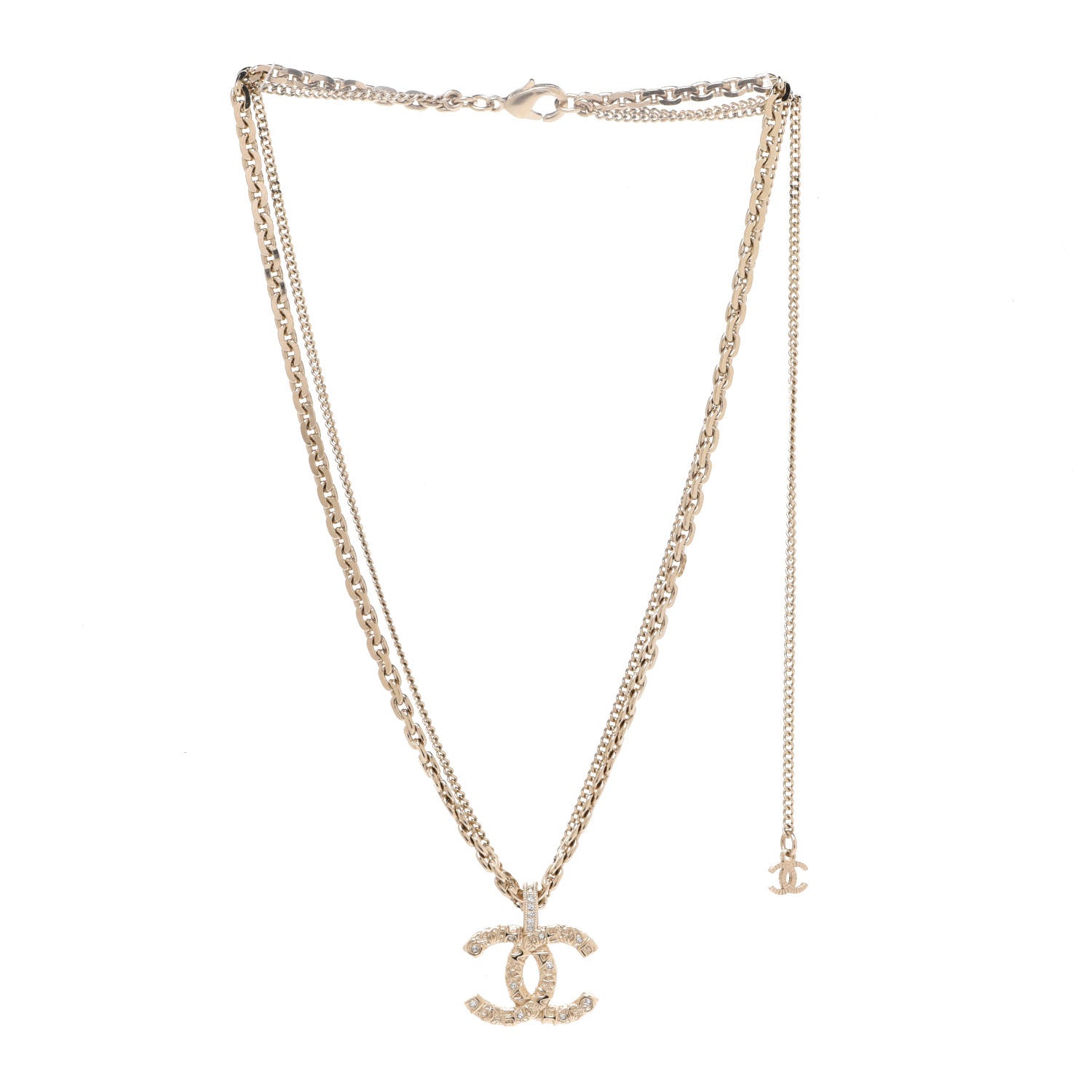 Chanel Crystal CC Multi Strand Chain Necklace Gold 3 of 6