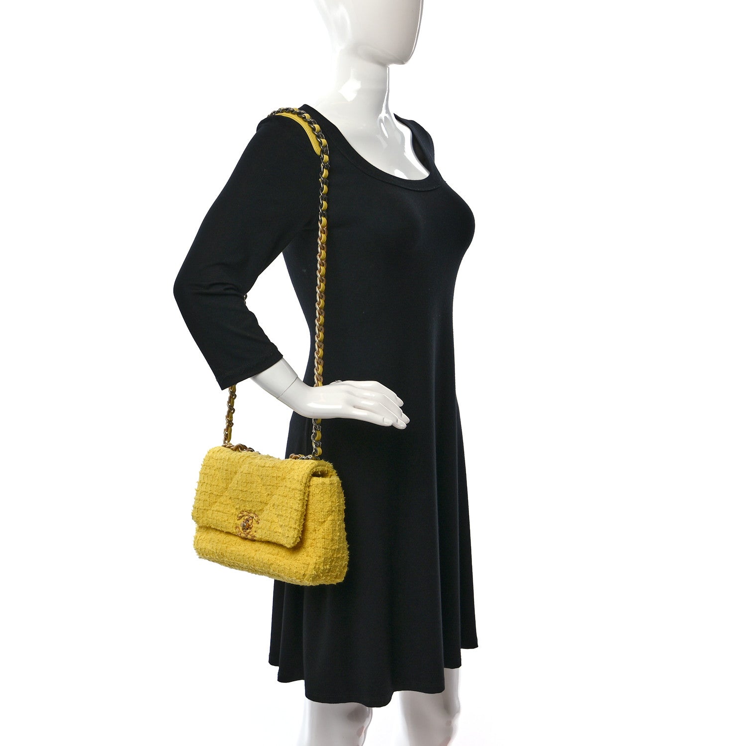 Chanel Tweed Quilted Medium Chanel 19 Flap Yellow 2 of 9