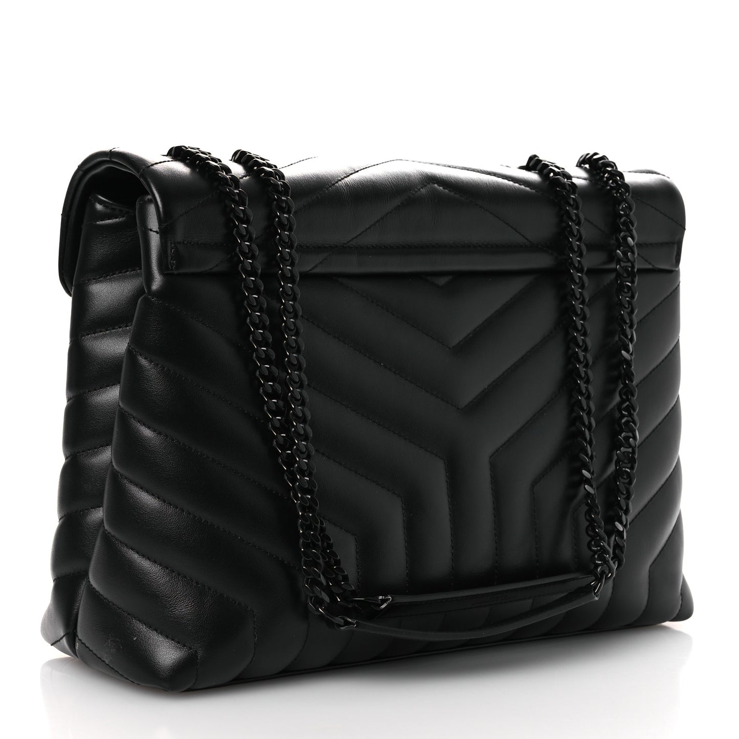 Calfskin Y Quilted Monogram Monochrome Medium Loulou Chain Satchel Black