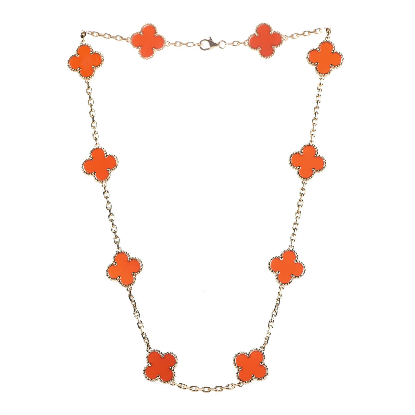 18K Yellow Gold Carnelian 10 Motifs Vintage Alhambra Necklace