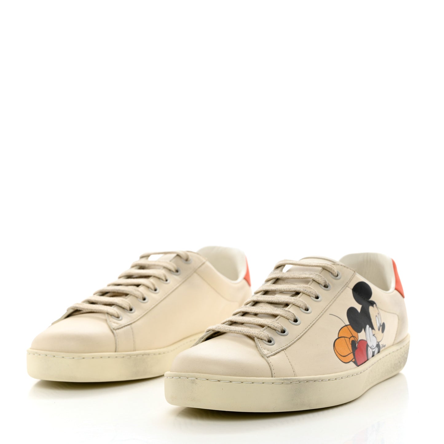 X DISNEY Miro Soft Calfskin Mickey Mouse Print Mens Ace Sneakers 8.5 Ivory Deep Orange
