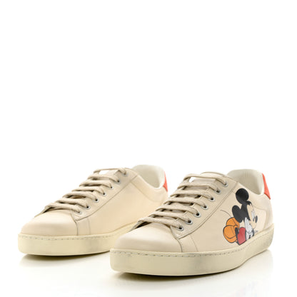 Gucci X DISNEY Miro Soft Calfskin Mickey Mouse Print Mens Ace Sneakers 8.5 Ivory Deep Orange 3 of 9