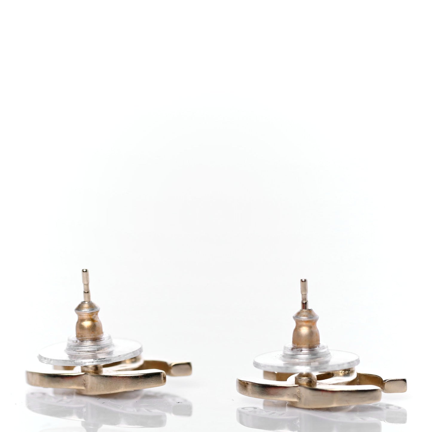 Crystal Metal CC Paris Button Stud Earrings Gold