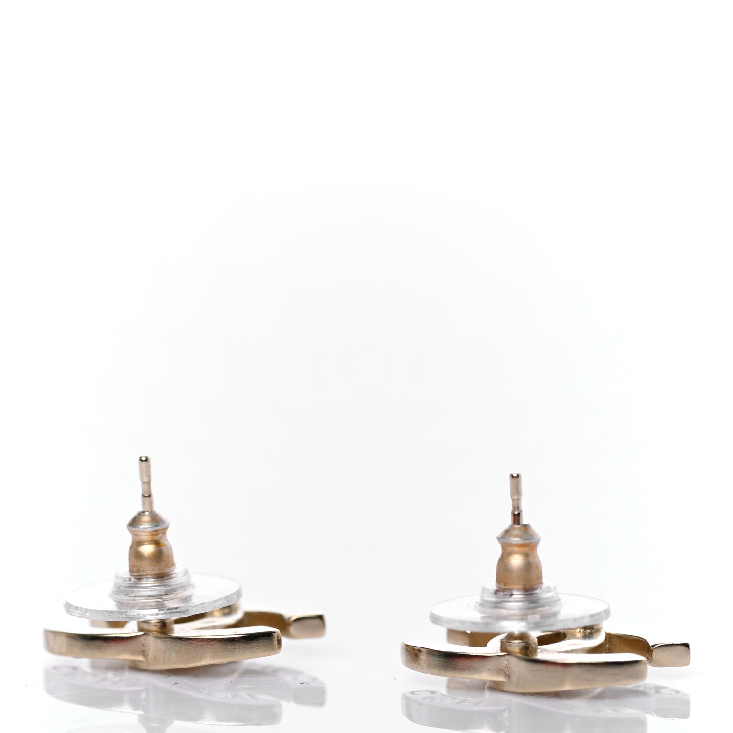 Chanel Crystal Metal CC Paris Button Stud Earrings Gold 3 of 4