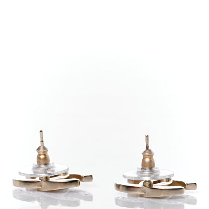 Chanel Crystal Metal CC Paris Button Stud Earrings Gold 3 of 4