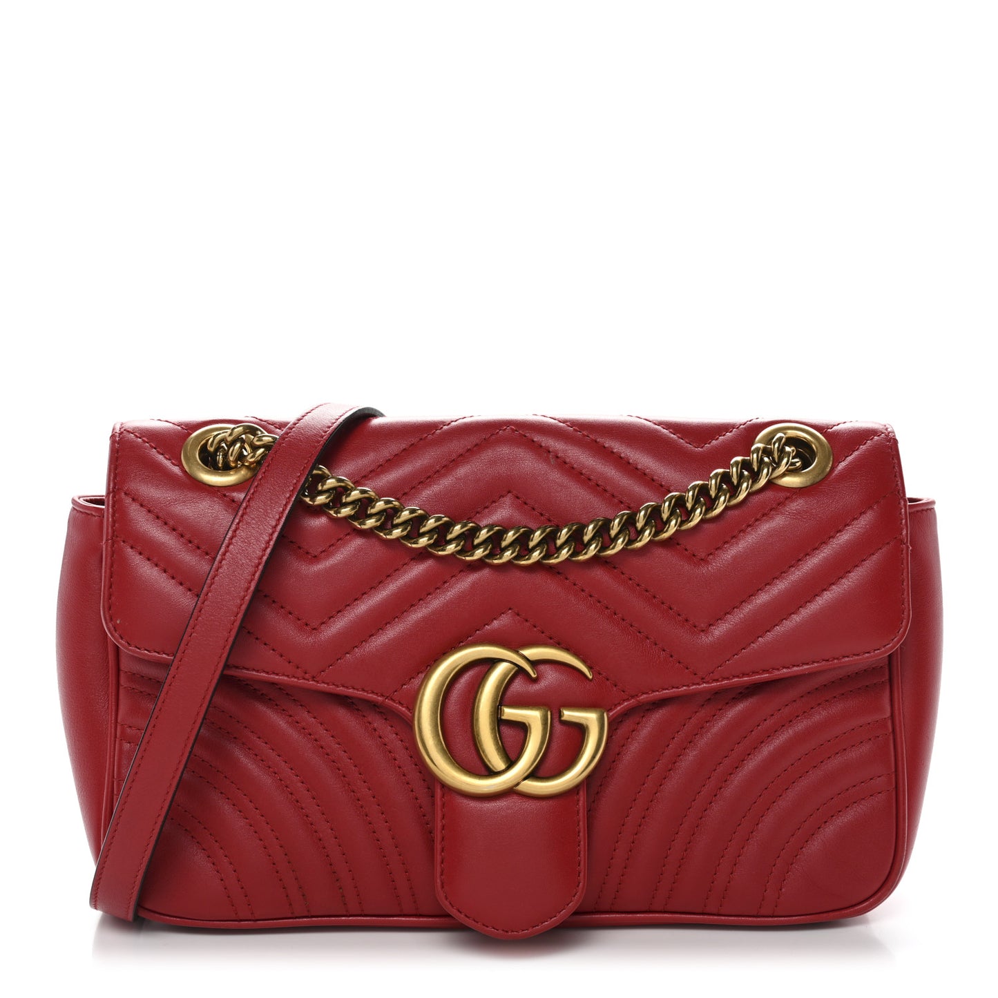Calfskin Matelasse Small GG Marmont Shoulder Bag Hibiscus Red