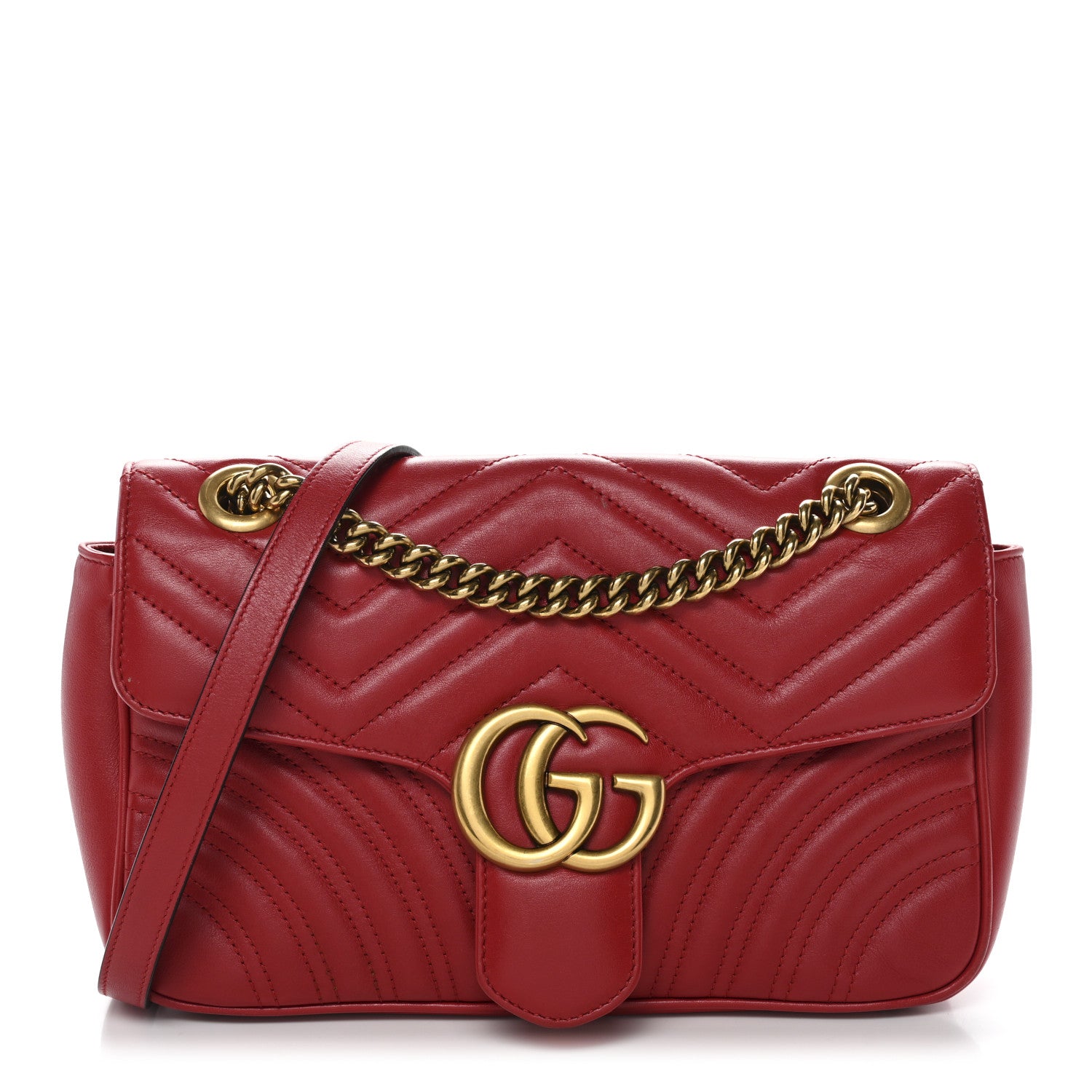 Gucci Calfskin Matelasse Small GG Marmont Shoulder Bag Hibiscus Red 1 of 13