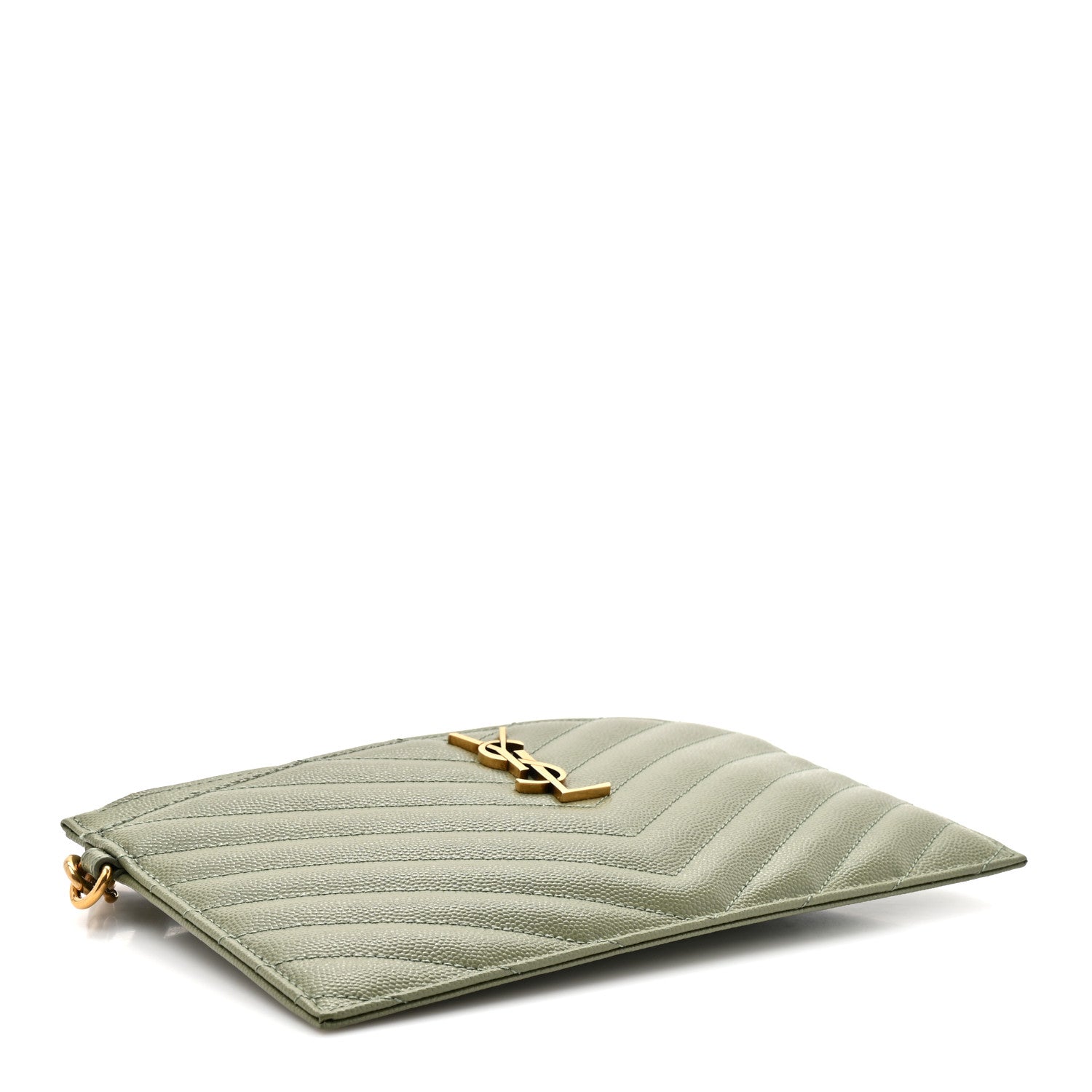 Saint Laurent Grain De Poudre Chevron Monogram Large Bill Pouch Light Sage 4 of 10
