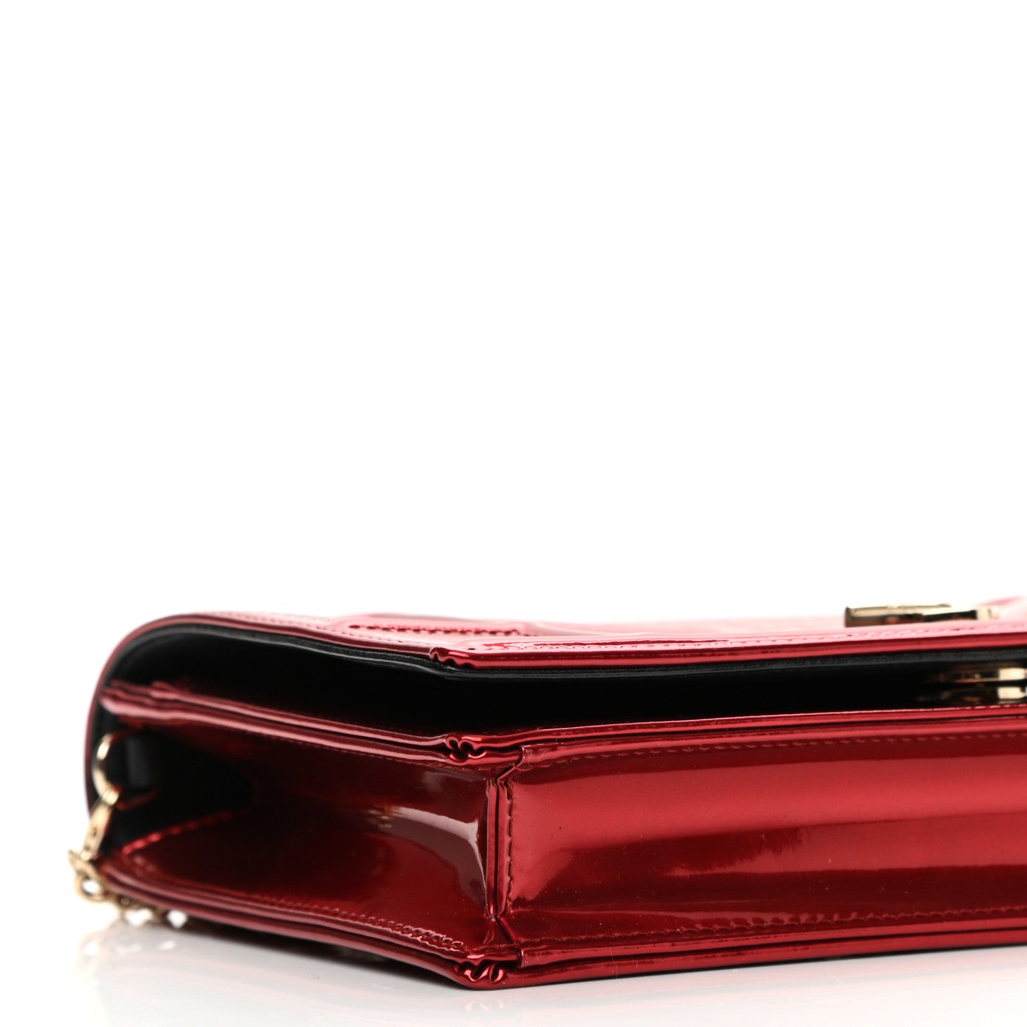 Christian Dior Metallic Patent Micro-Cannage Diorama Wallet on Chain Pouch Red 8 of 10