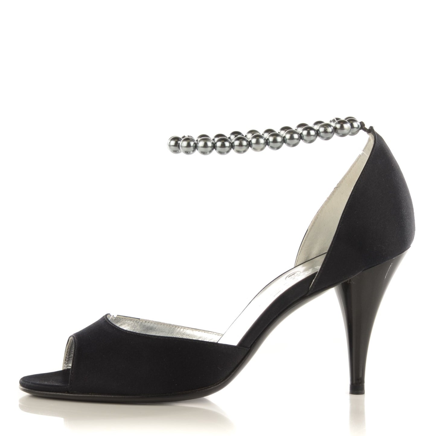 Satin Pearl Ankle Strap Pumps Black 37