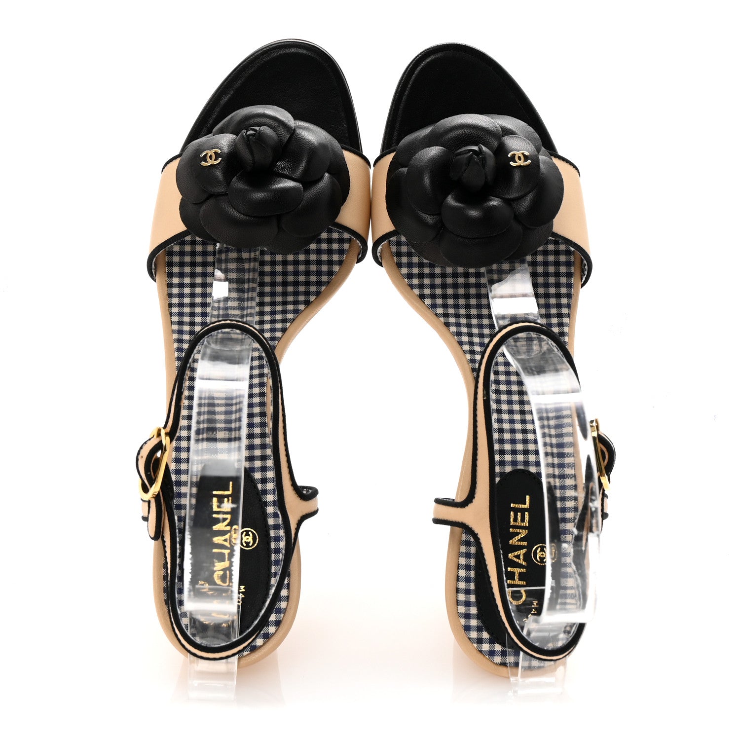 Chanel Lambskin Camellia Sandals 38 Beige Black 5 of 9