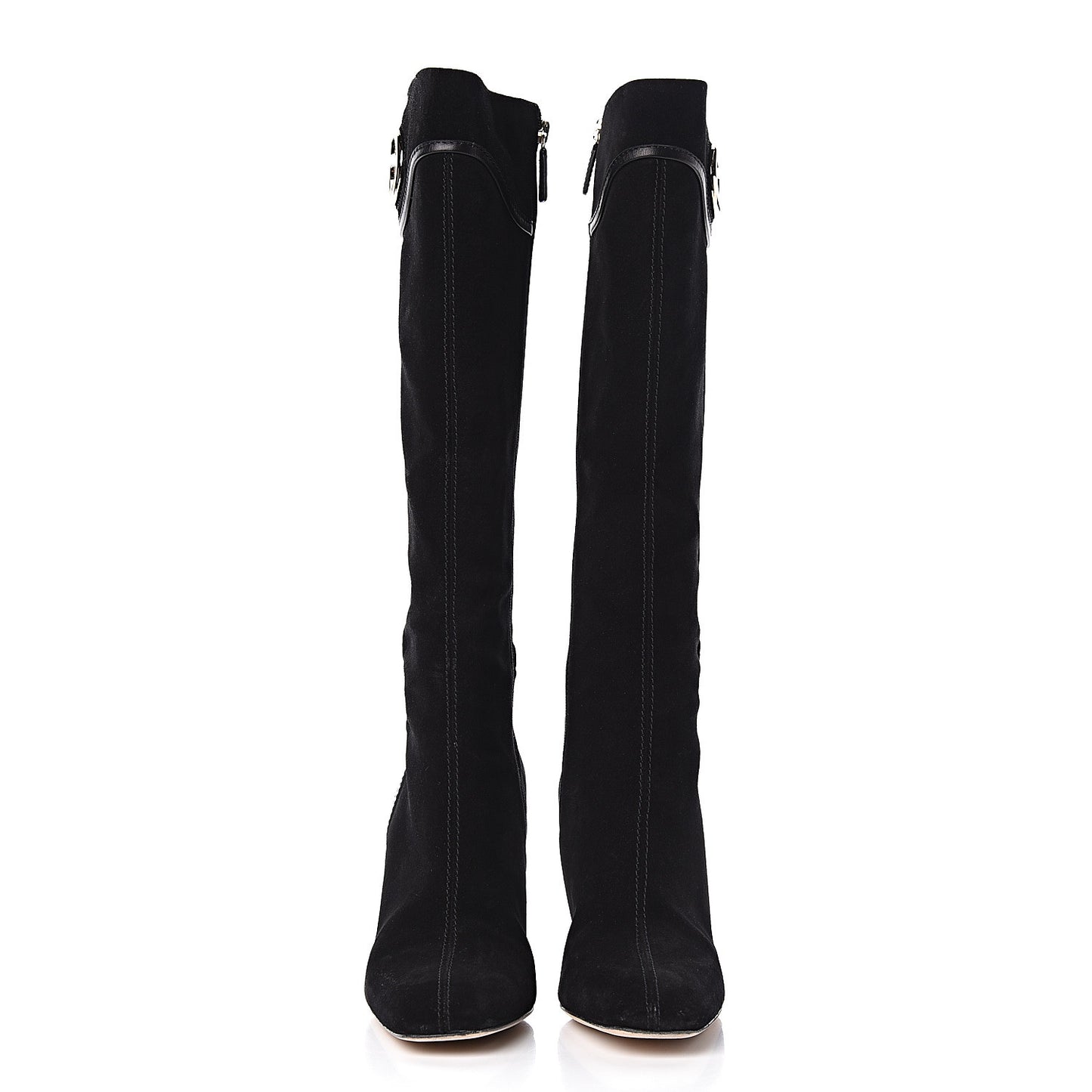 Suede Calfskin Interlocking G Knee High Web Boots 8 Black