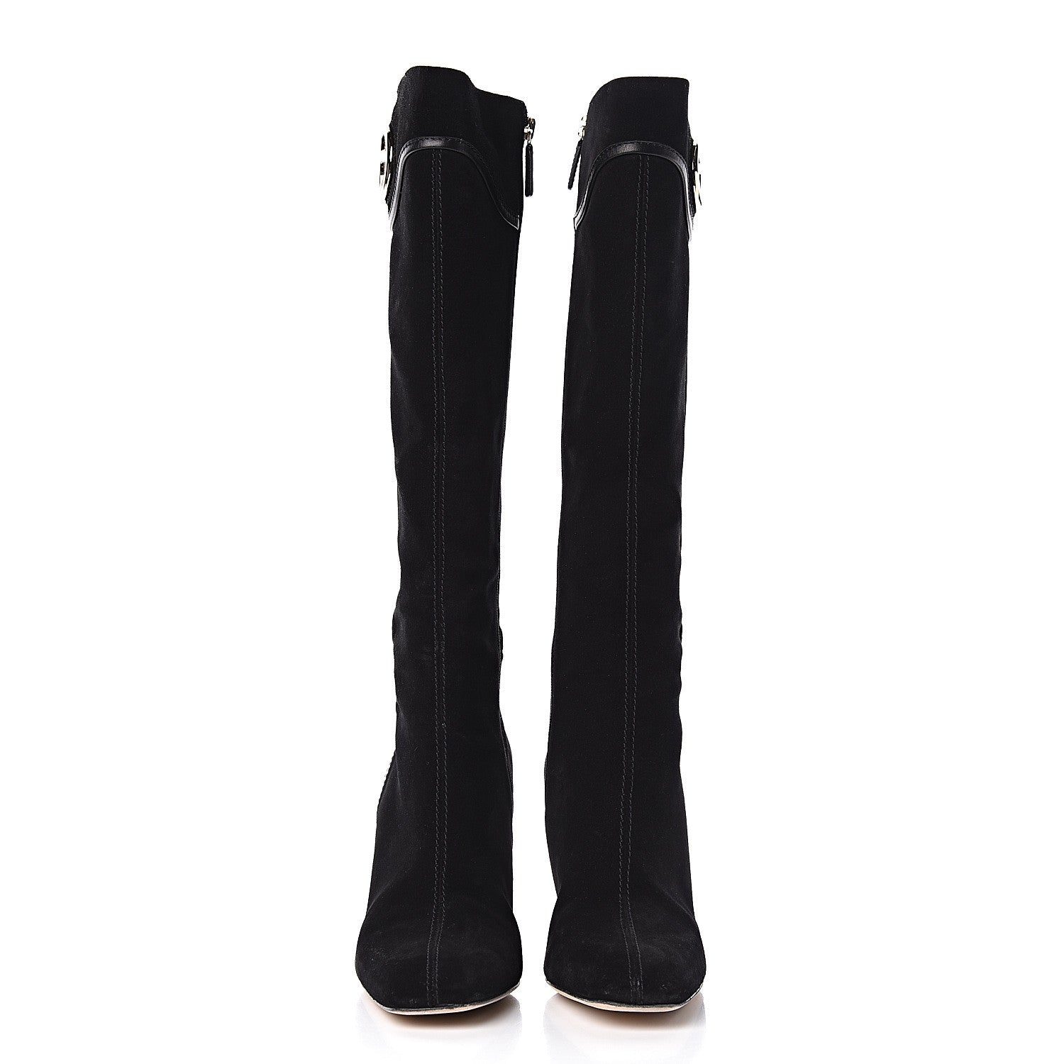 Gucci Suede Calfskin Interlocking G Knee High Web Boots 8 Black 2 of 12