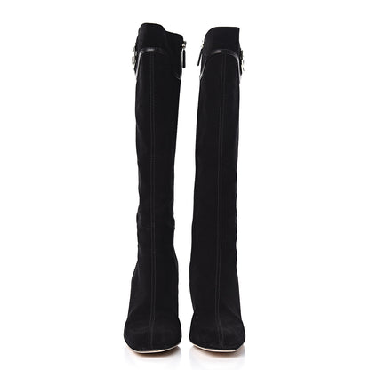 Gucci Suede Calfskin Interlocking G Knee High Web Boots 8 Black 2 of 12
