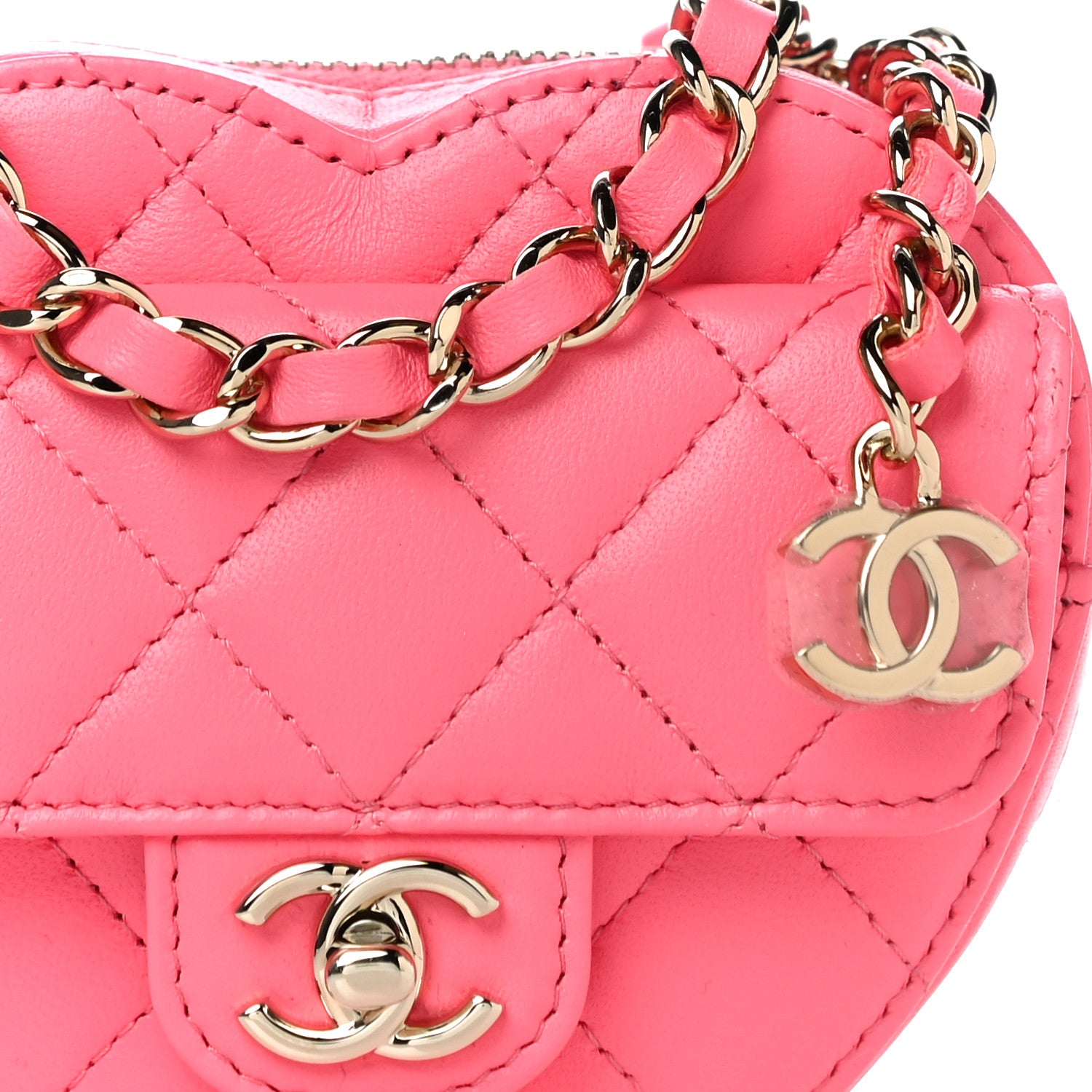 Chanel Lambskin Quilted CC In Love Heart Waist Belt Bag With Chain Pink 8 of 10