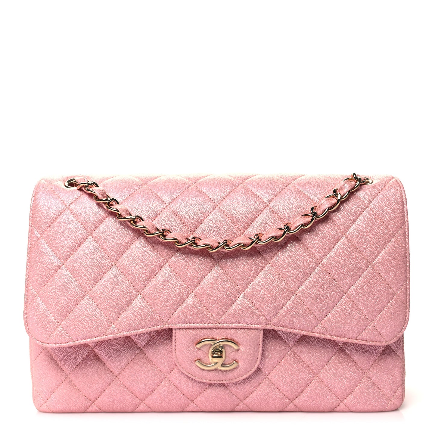 Iridescent Caviar Quilted Jumbo Double Flap Rose Pink