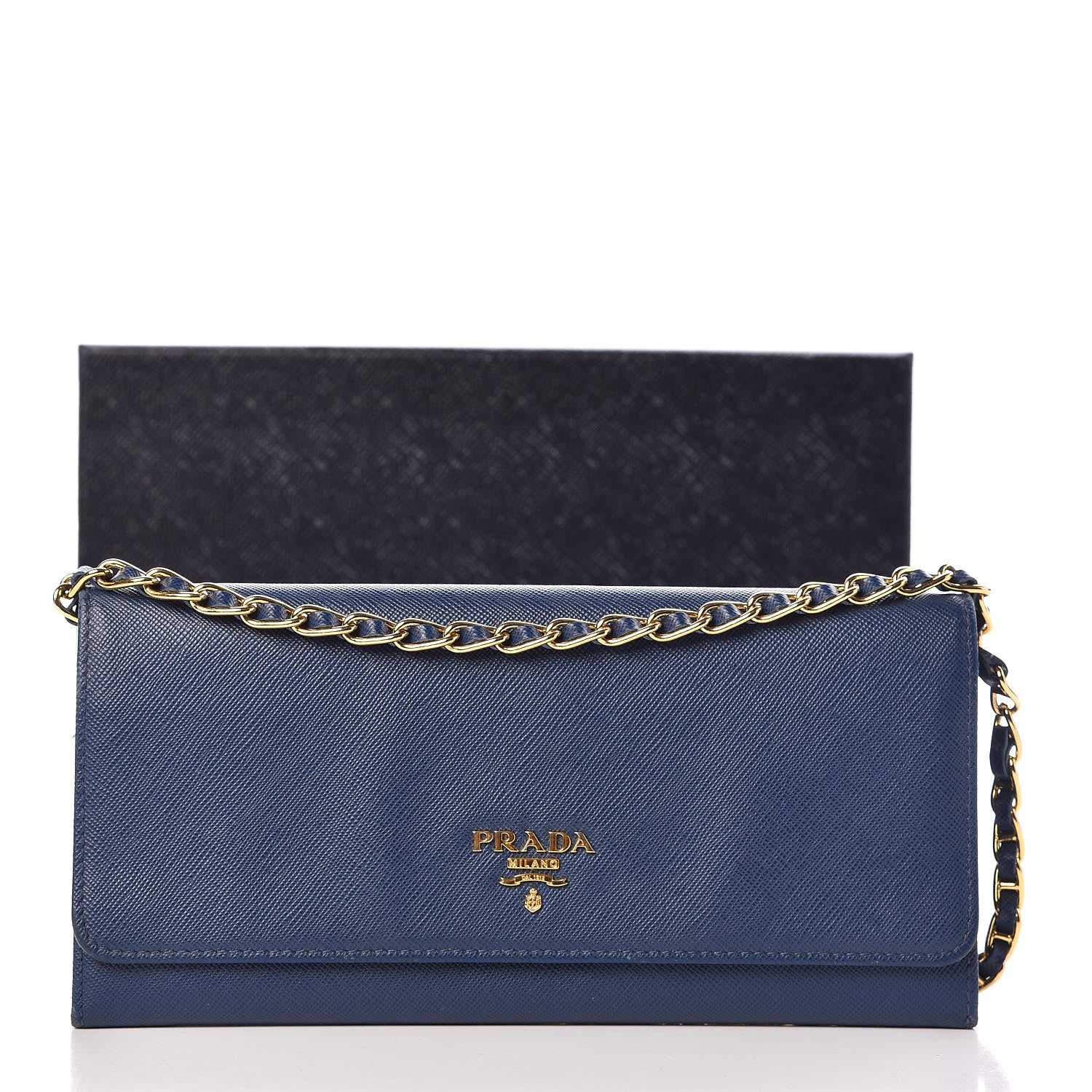 Prada Saffiano Metal Oro Chain Wallet Bleuette 15 of 15