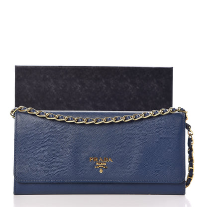 Prada Saffiano Metal Oro Chain Wallet Bleuette 15 of 15