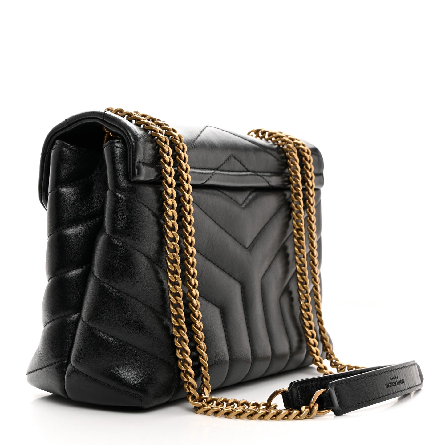 Calfskin Y Quilted Monogram Small Loulou Chain Satchel Black